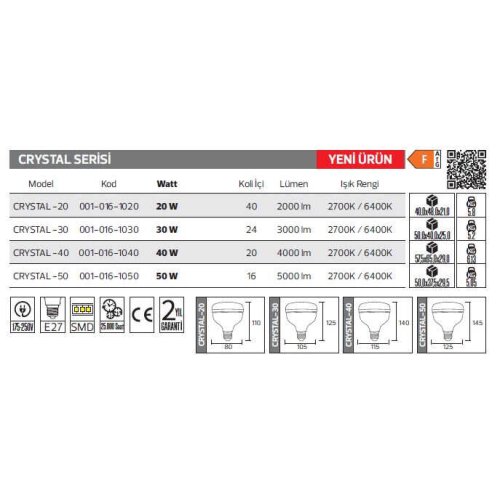 Horoz Crystal-50 50W LED Kristal Torch Ampul 001-016-1050