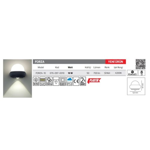 Horoz Forza-10 10W Günışığı(3000K) LED Bahçe Aydınlatması (Duvar Aplik) 076-097-0010-0104