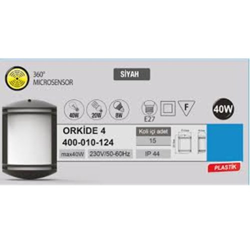 Horoz Orkide-4 Sensörlü E27 Duylu (Max 40W) Bahçe Aydınlatması 400-010-124 / 400-011-124
